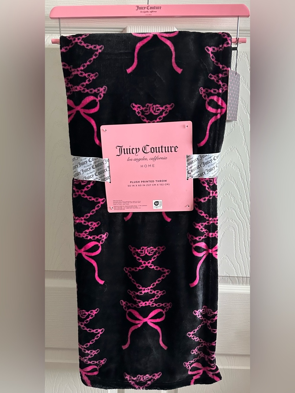 Juicy Couture Blanket black and pink bow y2k 50x60”new